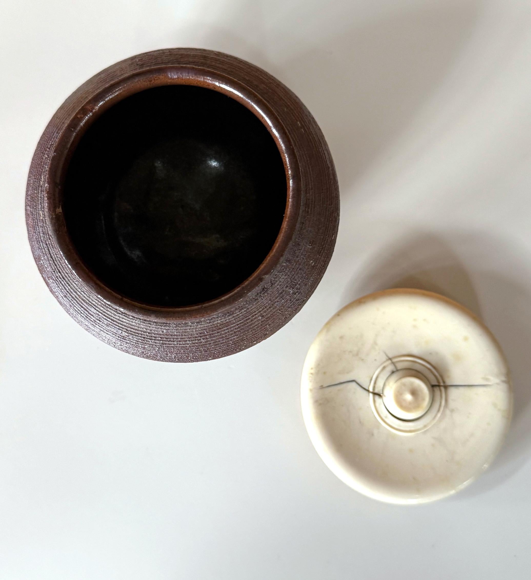 Antique Japanese Ceramic Tanba Chaire with Lid For Sale 3
