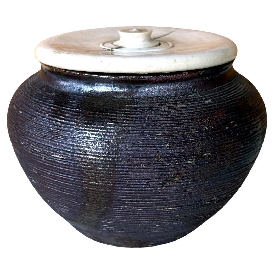 Antique Japanese Ceramic Tanba Chaire with Lid For Sale