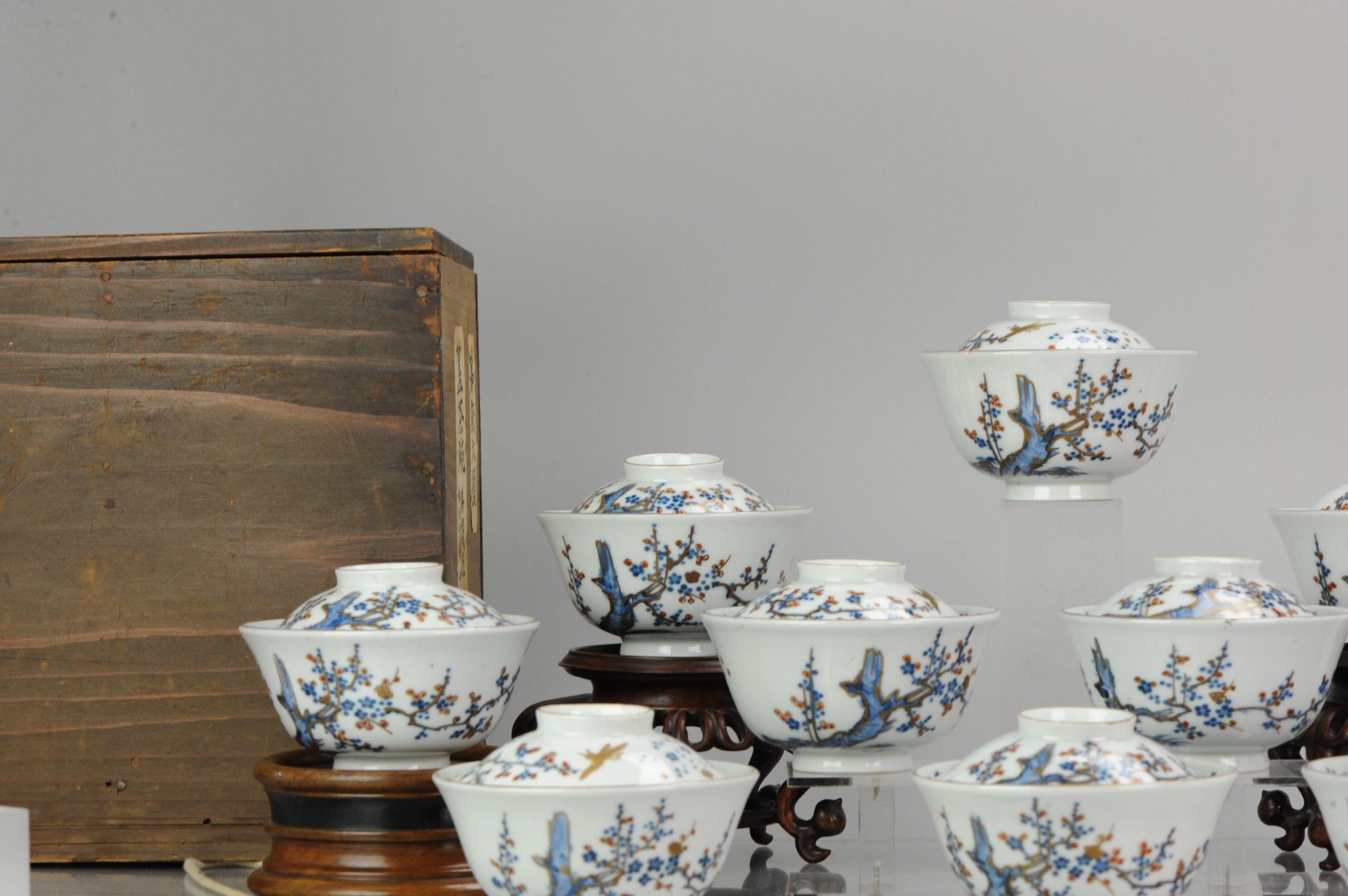 Antique Japanese Chaiwan Meiji/Taisho Period Set of Tea Bowls Porcelain For Sale 6