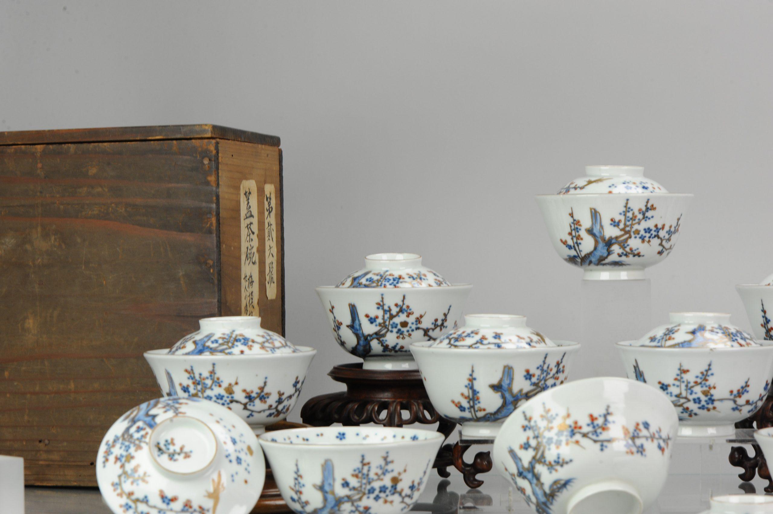 Antique Japanese Chaiwan Meiji/Taisho Period Set of Tea Bowls Porcelain For Sale 7