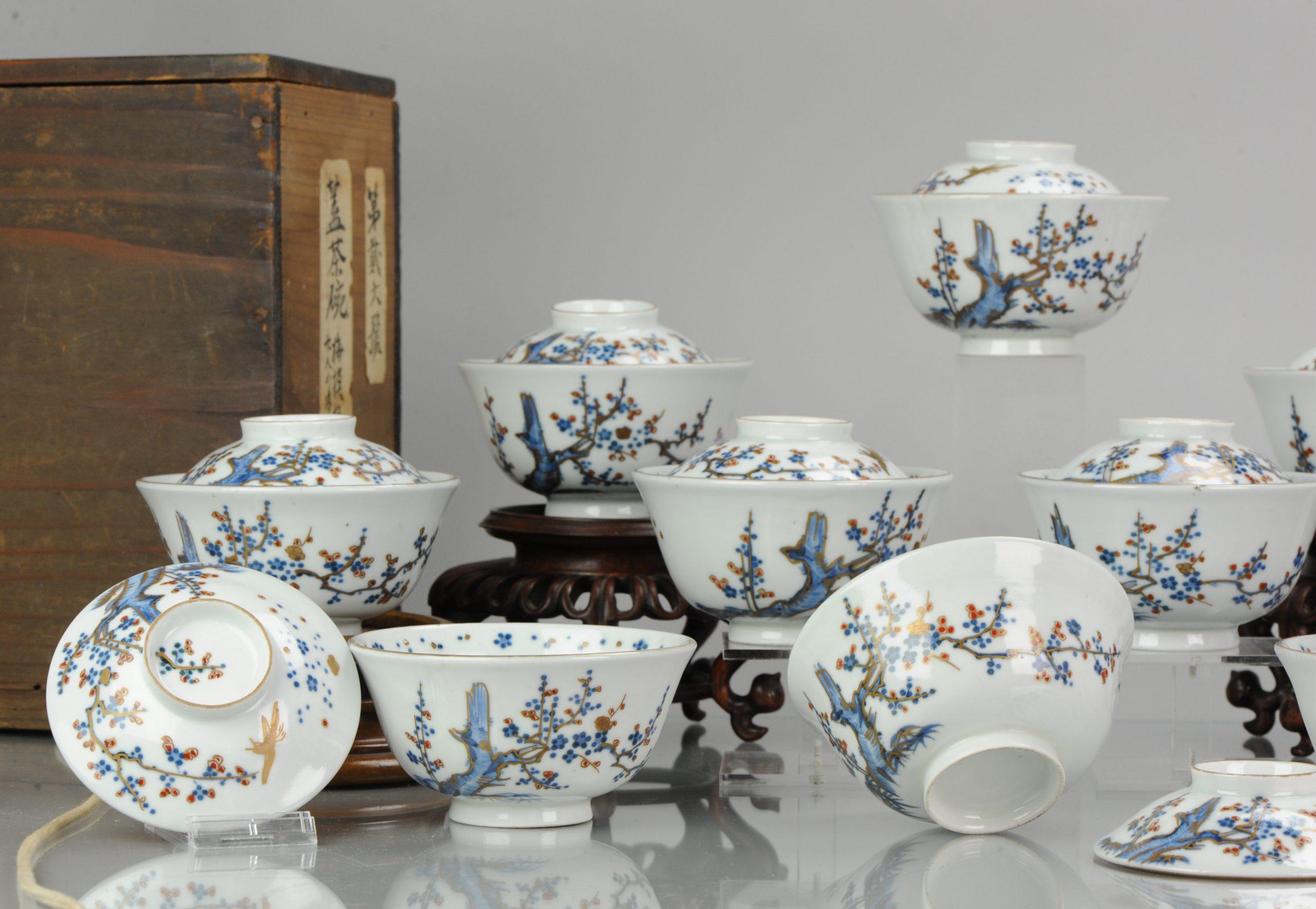  Antique Japanese CHaiwan Meiji/Taisho Period Set Of Tea Bowls Porcelain For Sale 11