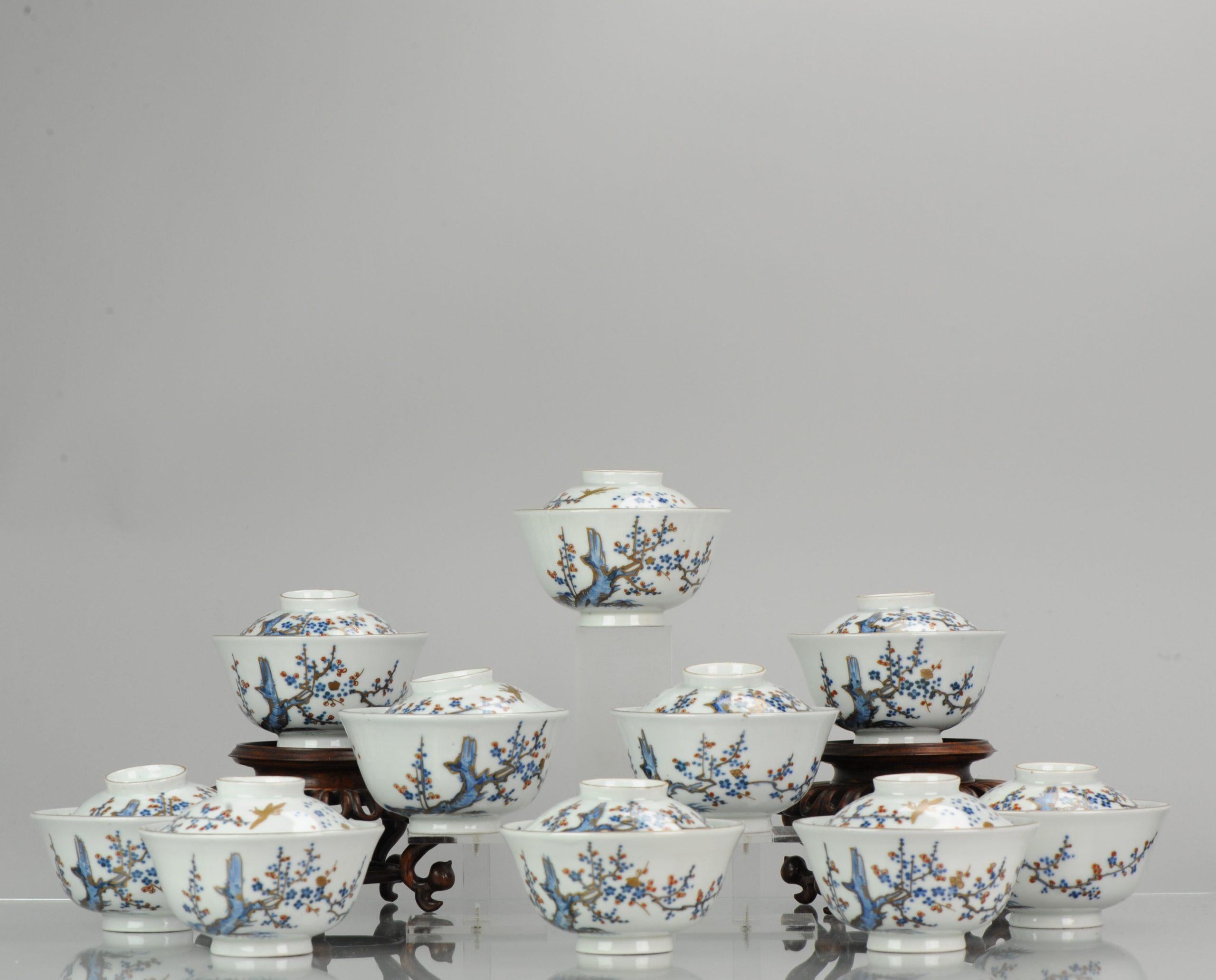  Antique Japanese CHaiwan Meiji/Taisho Period Set Of Tea Bowls Porcelain In Good Condition For Sale In Amsterdam, Noord Holland