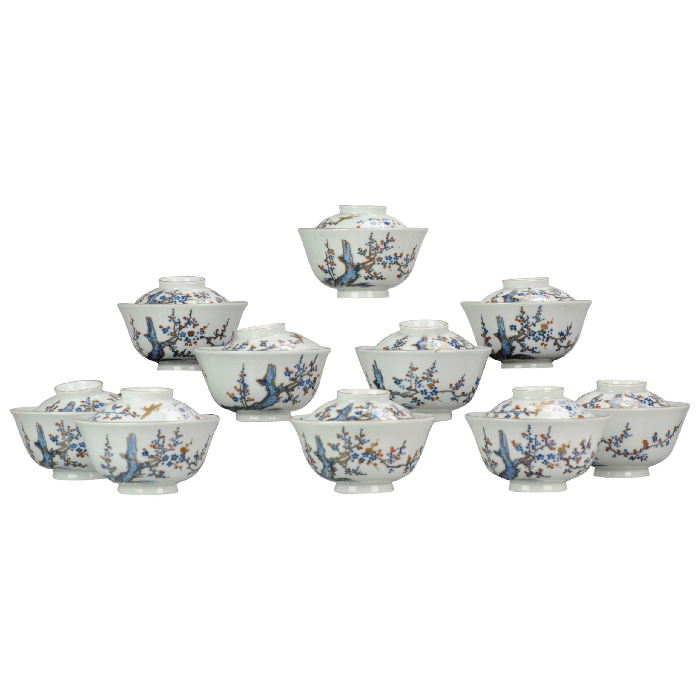 Antique Japanese Chaiwan Meiji/Taisho Period Set of Tea Bowls Porcelain