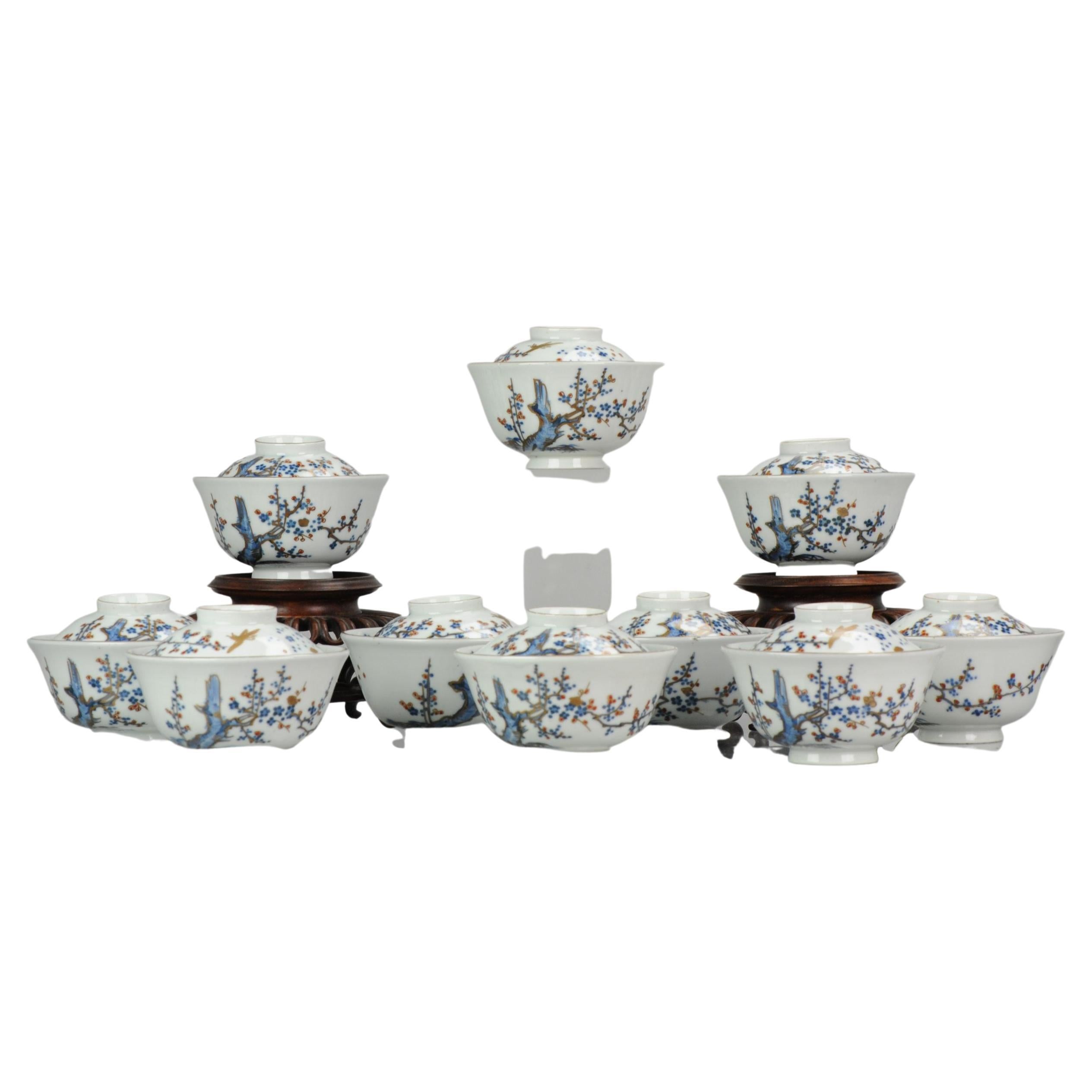 Antique Japanese CHaiwan Meiji/Taisho Period Set Of Tea Bowls Porcelain For Sale