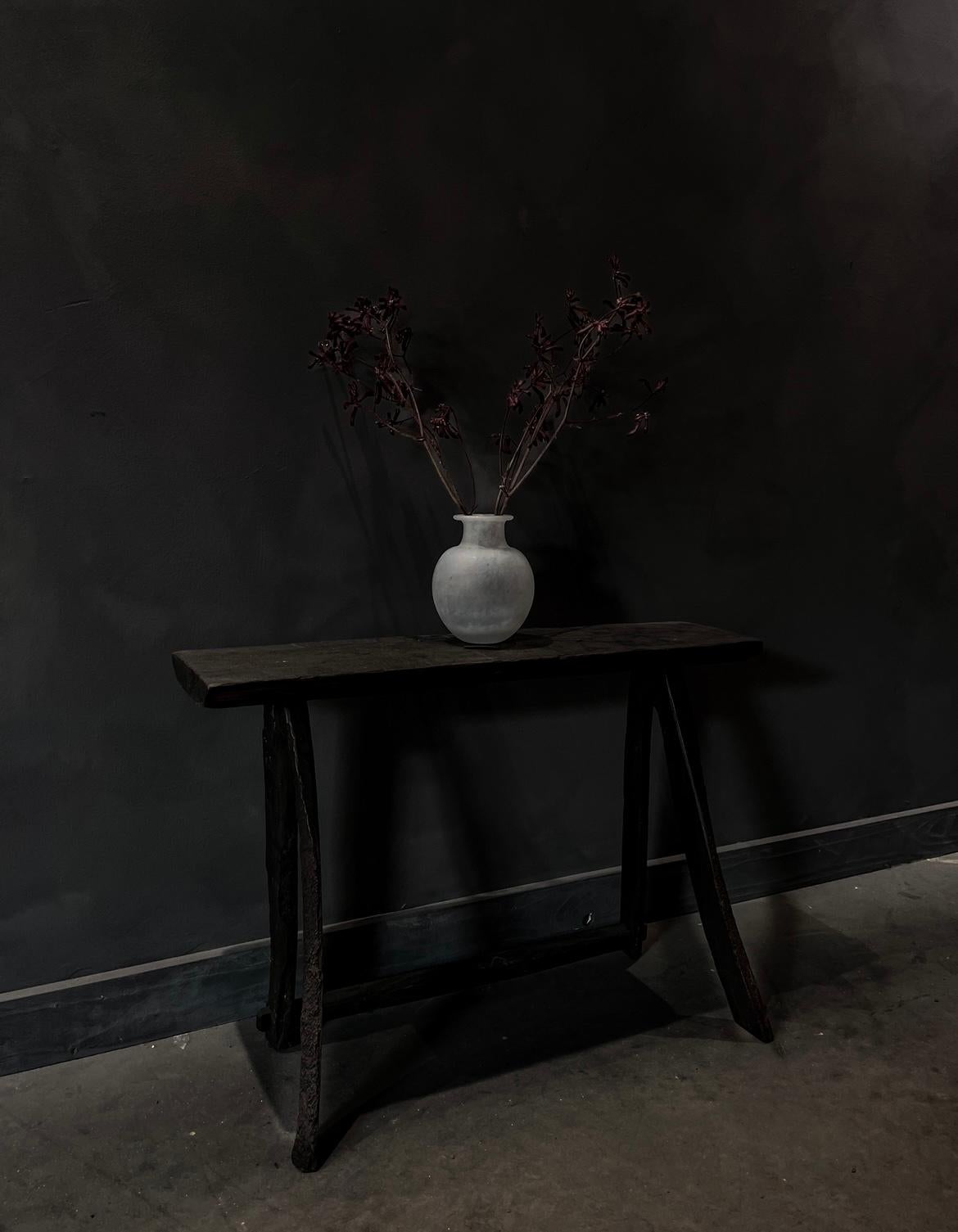 Antique Japanese Charred Narrow Side Table  In Fair Condition For Sale In Asheville, NC
