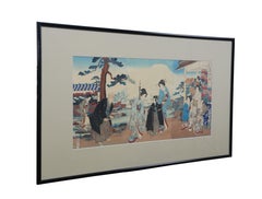 Antique Japanese Chikanobu Toyohara Triptych Samurai Warrior Woodblock Print