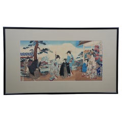 Antique Japanese Chikanobu Toyohara Triptych Samurai Warrior Woodblock Print