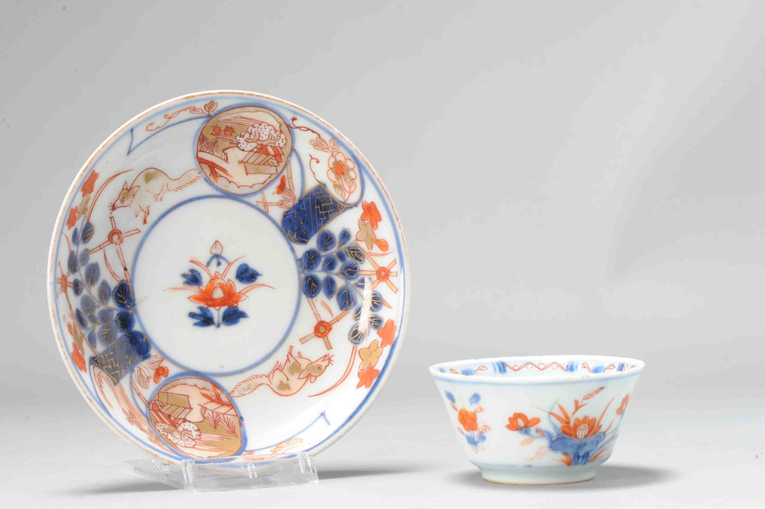 Bonito cuenco y platillo de té de la época edo/kangxi con decoración floral y animal imari. Es un matrimonio, una combinación entre 2 conjuntos.

Más información:
Material: Porcelana y cerámica
Región de origen: China/Japón
Periodo: siglo XVIII
Tipo