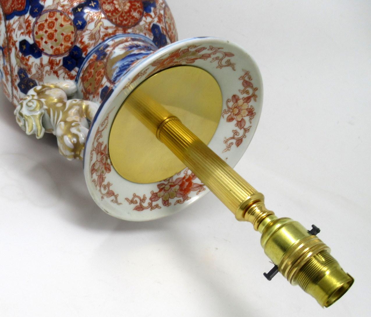 Antique Japanese Chinese Imari Porcelain Ormolu Table Vase Lamp Blue Red Gilt 6