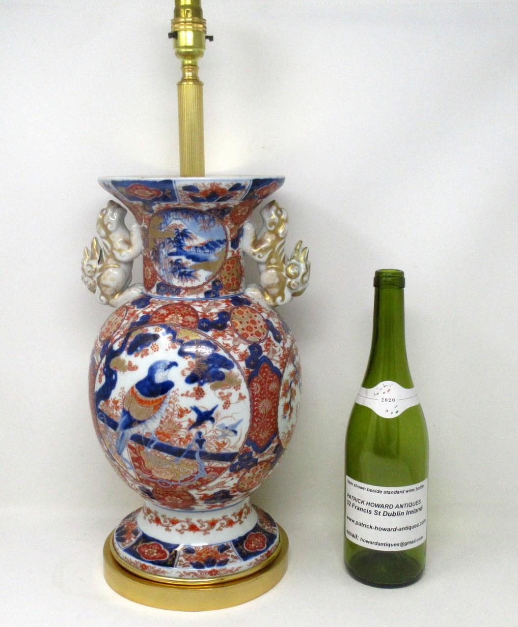 Antique Japanese Chinese Imari Porcelain Ormolu Table Vase Lamp Blue Red Gilt 7