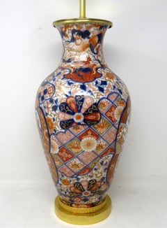 Antique Japanese Chinese Imari Porcelain Ormolu Table Vase Lamp Blue Red Gilt