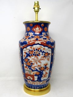 Antique Japanese Chinese Imari Porcelain Ormolu Table Vase Lamp Blue Red Gilt