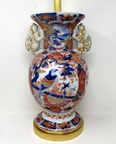 Antique Japanese Chinese Imari Porcelain Ormolu Table Vase Lamp Blue Red Gilt