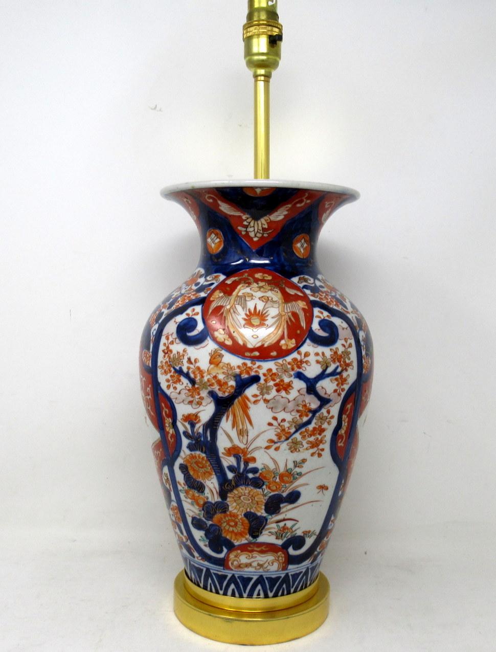 Early Victorian Antique Japanese Chinese Imari Porcelain Ormolu Table Vase Lamp Blue Red Gilt