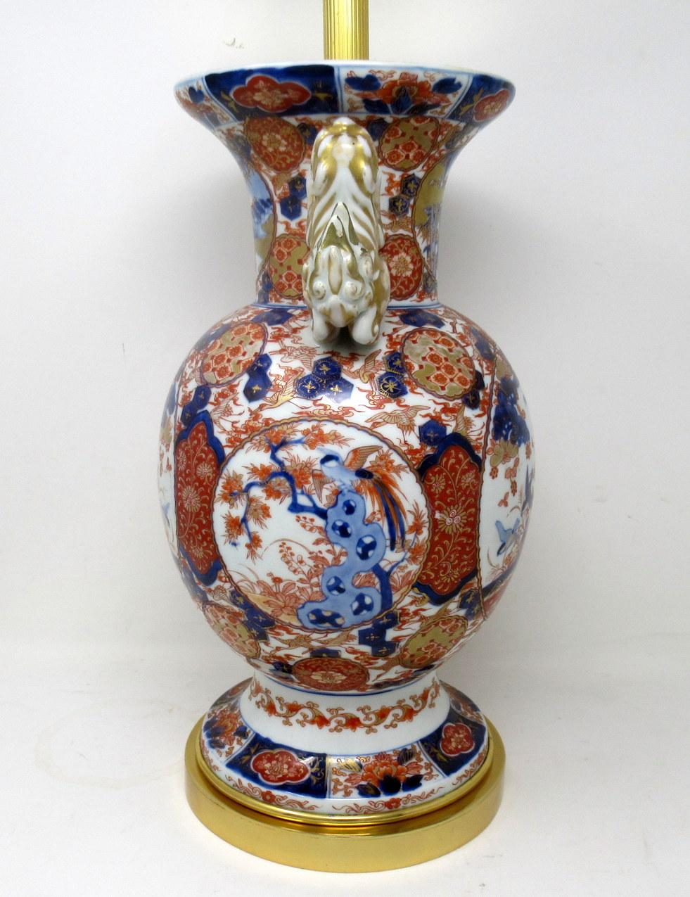 Early Victorian Antique Japanese Chinese Imari Porcelain Ormolu Table Vase Lamp Blue Red Gilt