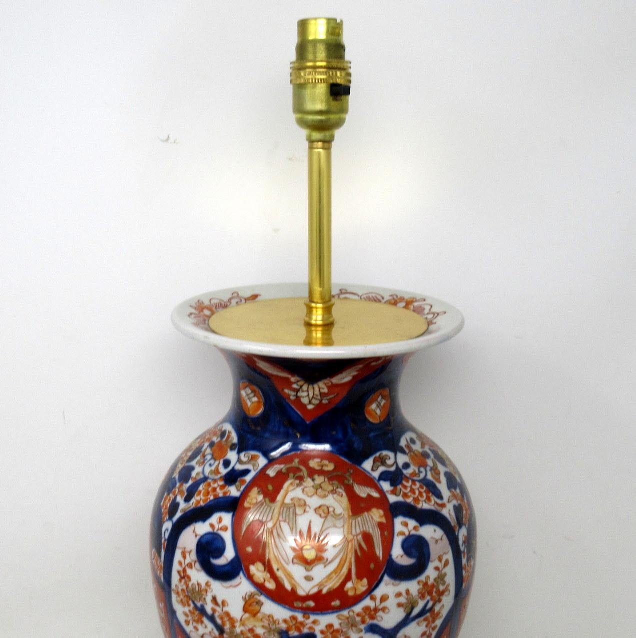 19th Century Antique Japanese Chinese Imari Porcelain Ormolu Table Vase Lamp Blue Red Gilt