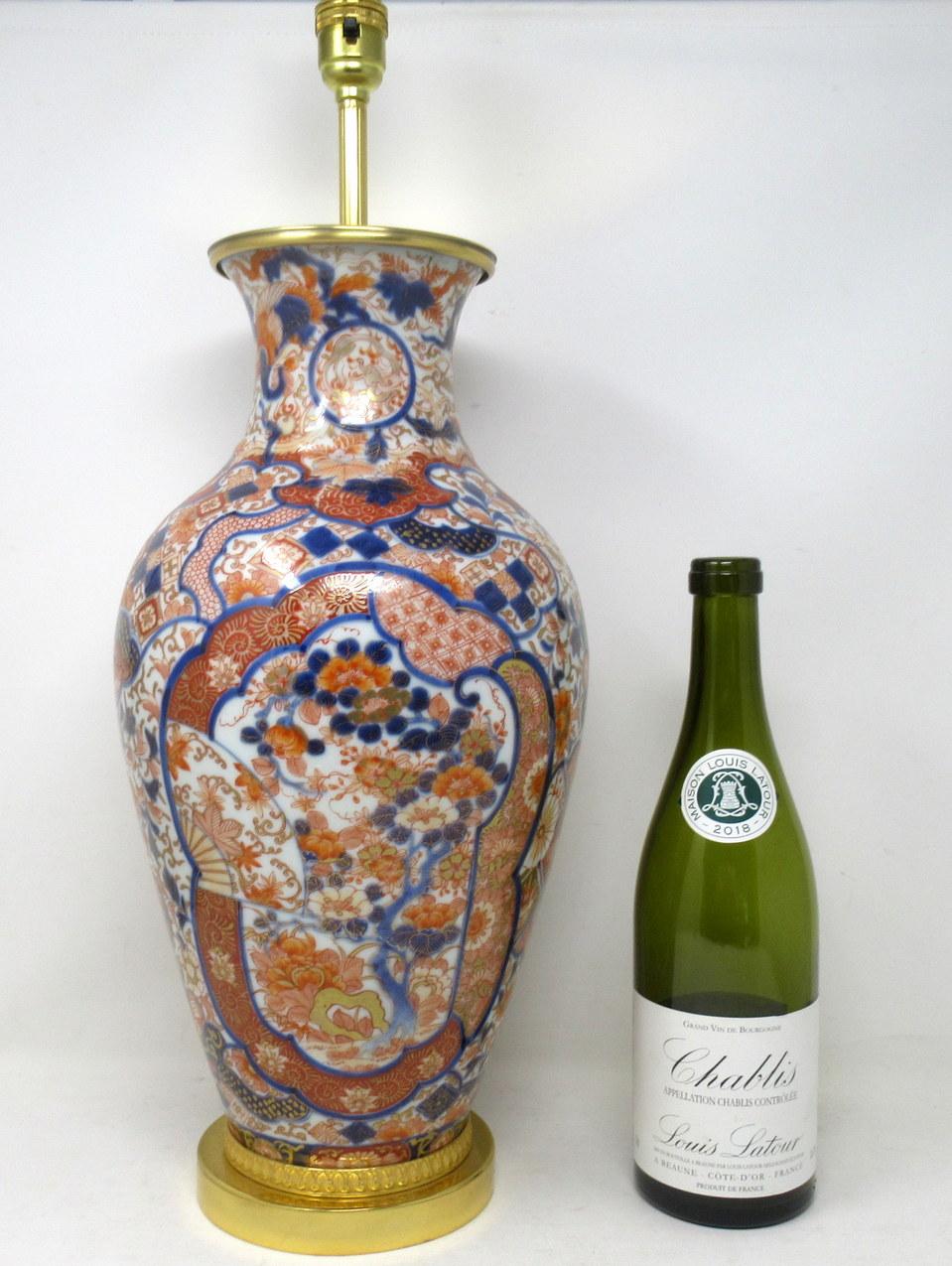 Ceramic Antique Japanese Chinese Imari Porcelain Ormolu Table Vase Lamp Blue Red Gilt 