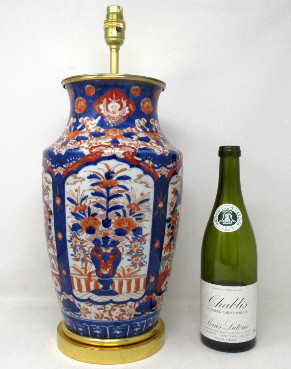 Antique Japanese Chinese Imari Porcelain Ormolu Table Vase Lamp Blue Red Gilt 1