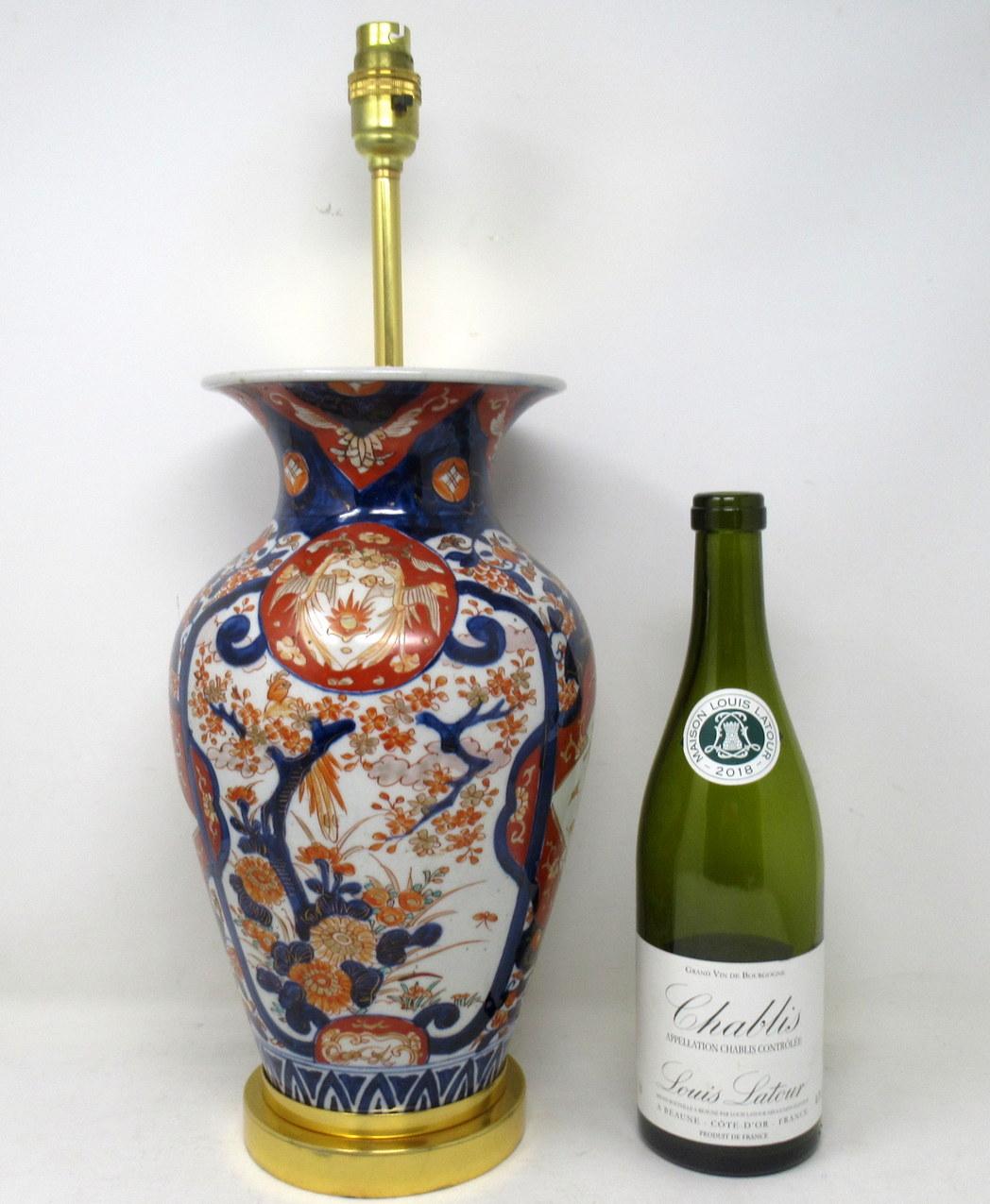Antique Japanese Chinese Imari Porcelain Ormolu Table Vase Lamp Blue Red Gilt 2