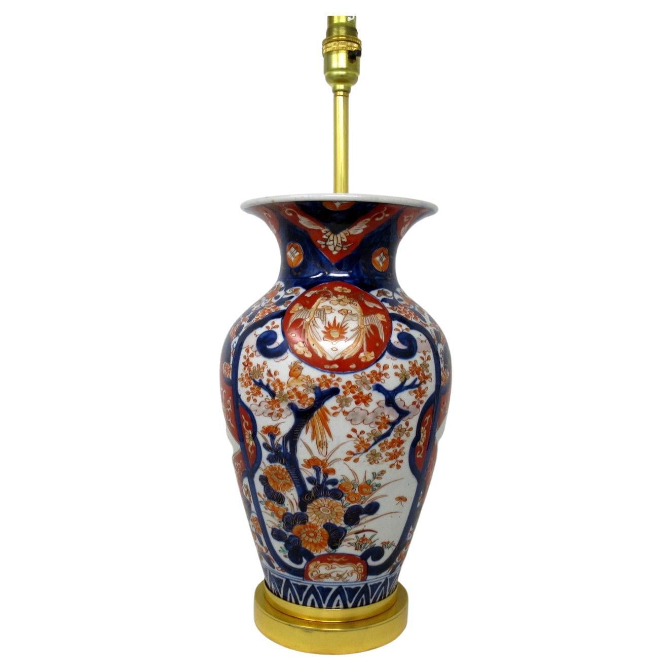 Antique Japanese Chinese Imari Porcelain Ormolu Table Vase Lamp Blue Red Gilt