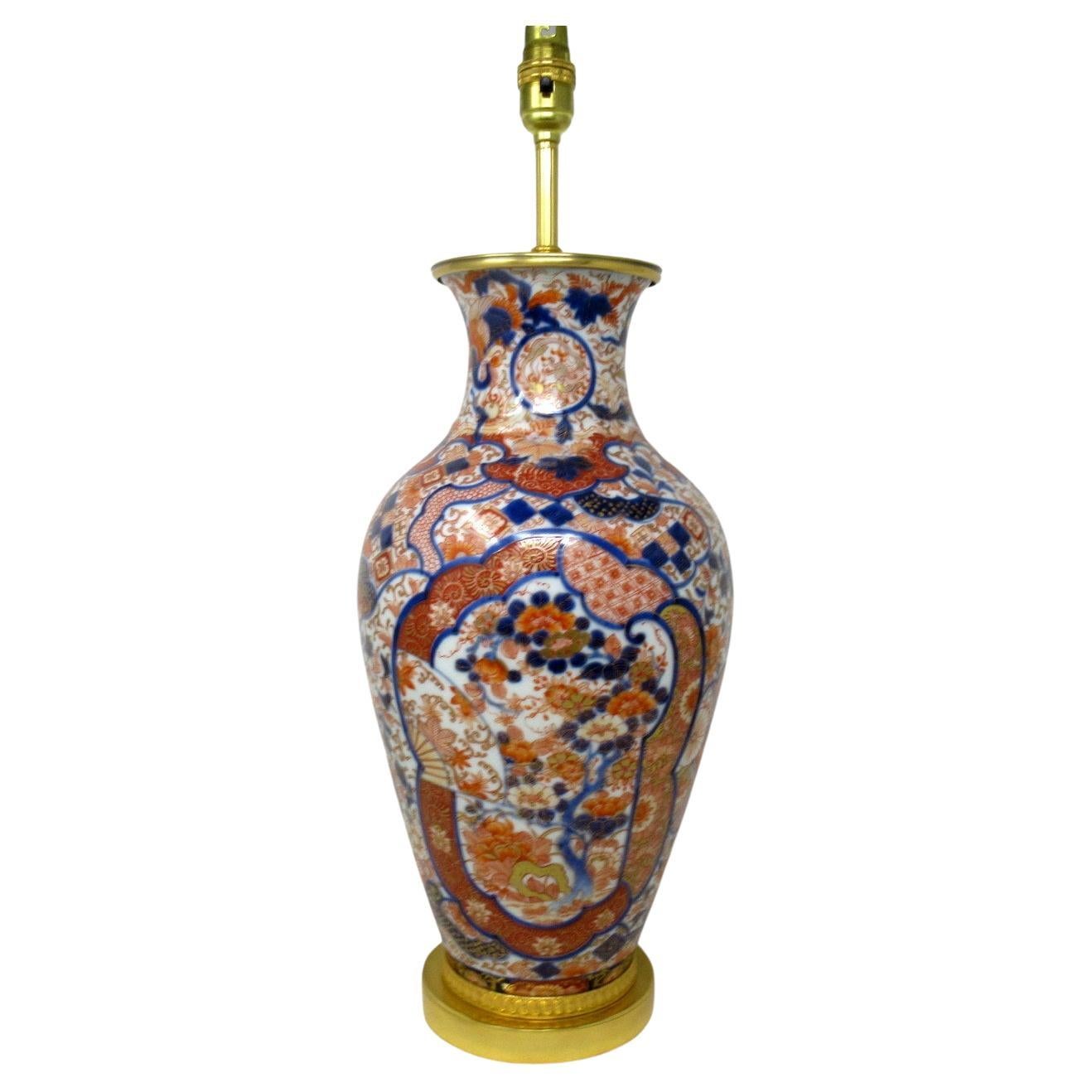 Antique Japanese Chinese Imari Porcelain Ormolu Table Vase Lamp Blue Red Gilt 