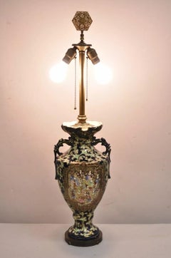 Antique Japanese Chinoiserie Blue Floral Porcelain "Wiseman" Large Table Lamp