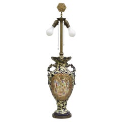 Antique Japanese Chinoiserie Blue Floral Porcelain "Wiseman" Large Table Lamp
