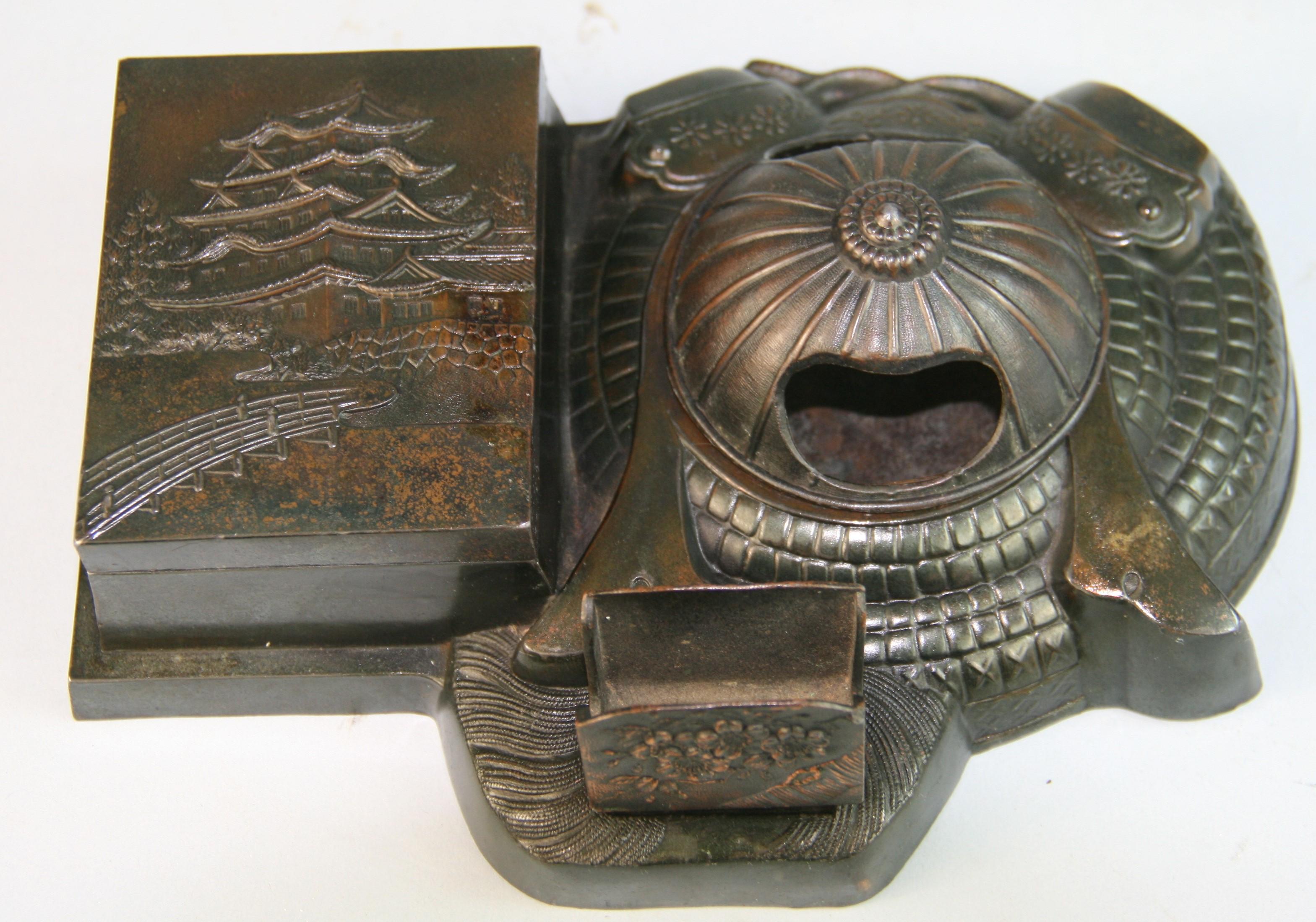 1514 Very Rare  Intricate antique Japanese cigarette case/ashtray/match holder