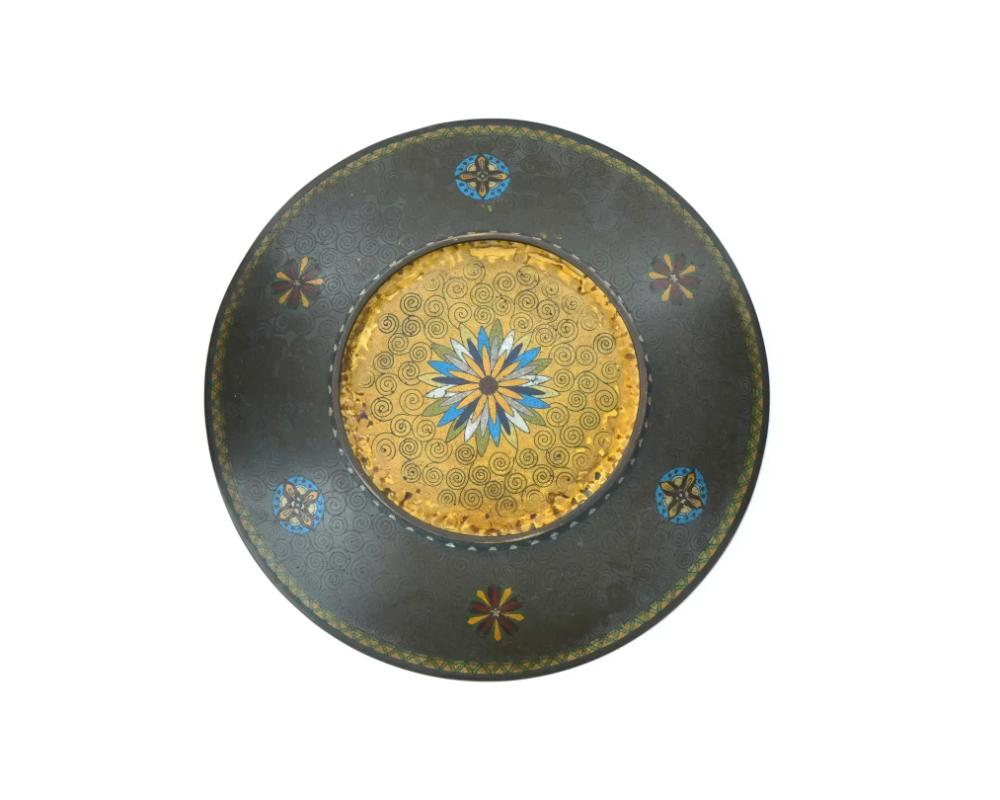 Cloissoné Antique Japanese Cloisonne Charger with Insects and Fall Foliage Plate Goto For Sale