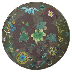 Antique Japanese Cloisonne Charger with Insects and Fall Foliage Plate Goto Scho