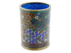 Antique Japanese Cloisonne Enamel Brush Geometric Patterns Brush Pot, style GOTO