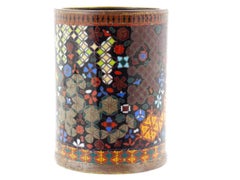 Antique Japanese Cloisonne Enamel Brush Geometric Patterns Brush Pot, style GOTO