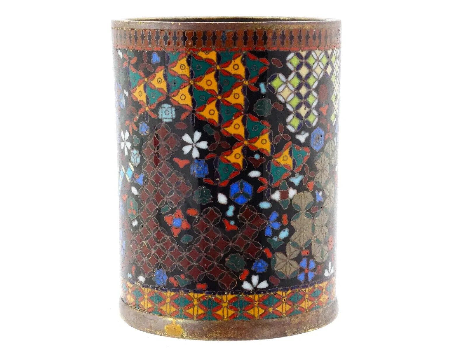 Antiguo Pincel Japonés de Esmalte Cloisonné Patrones Geométricos Pincel Bote GOTO Cloissoné en venta