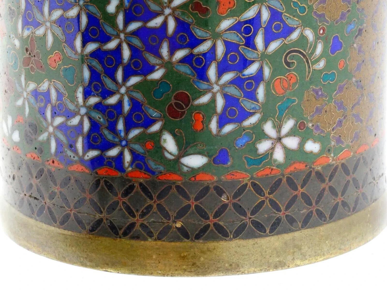 Rame Antico pennello giapponese in smalto cloisonne con motivi geometrici, pennello vaso GOTO in vendita
