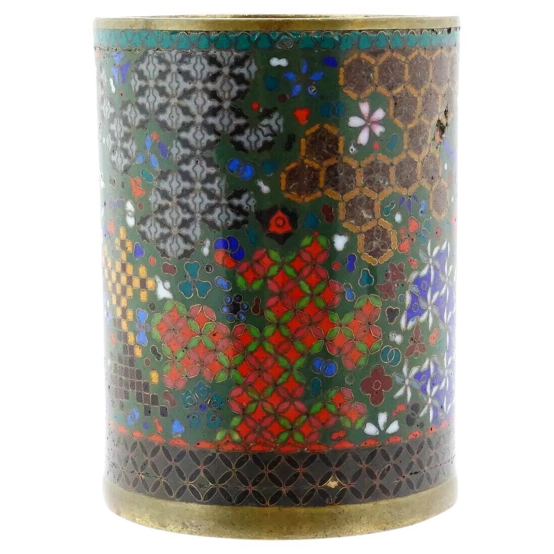 Antiguo Pincel Japonés de Esmalte Cloisonné Patrones Geométricos Pincel Bote GOTO
