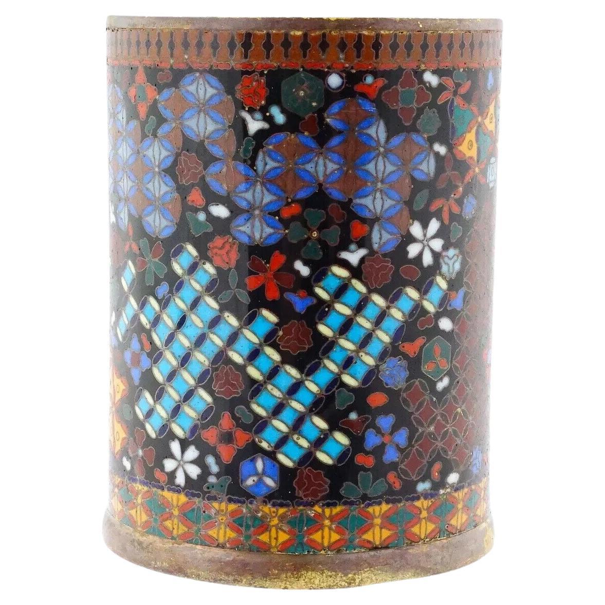 Antiguo Pincel Japonés de Esmalte Cloisonné Patrones Geométricos Pincel Bote GOTO en venta