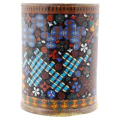 Antique Japanese Cloisonne Enamel Brush Geometric Patterns Brush Pot GOTO