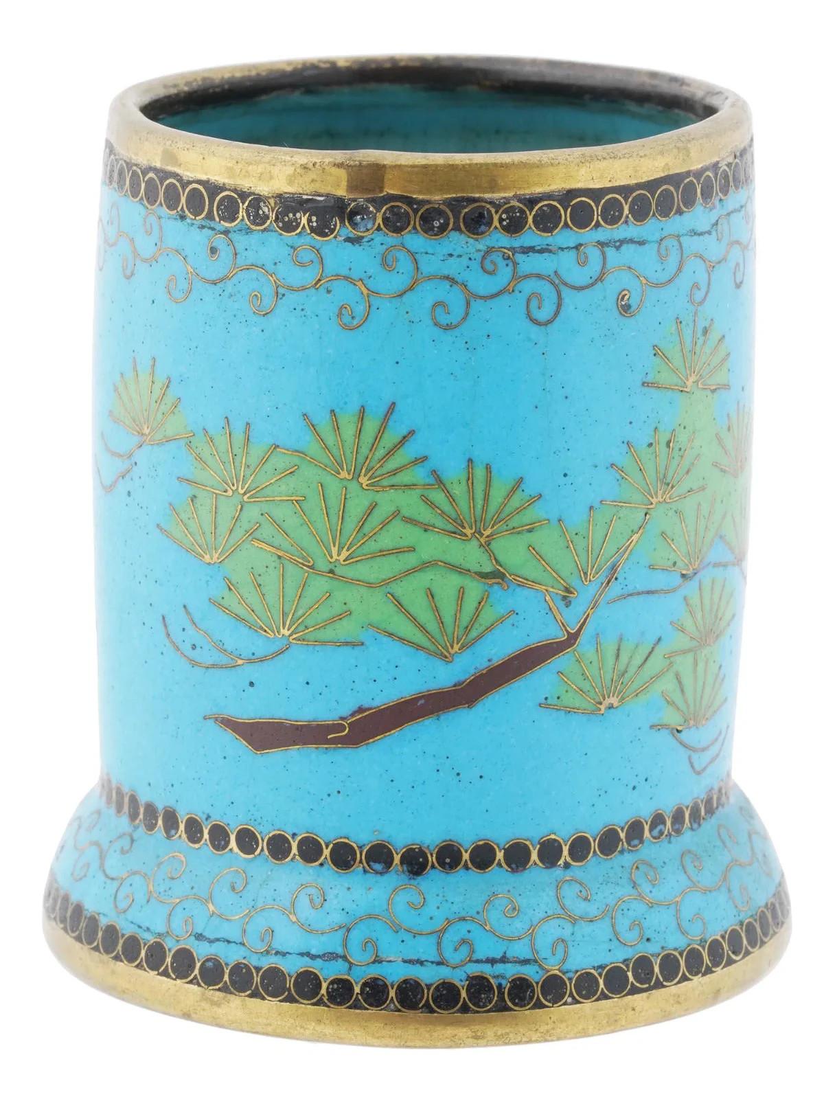 Antiker japanischer Cloisonné-Emaille-Pinseltopf (Japanisch) im Angebot