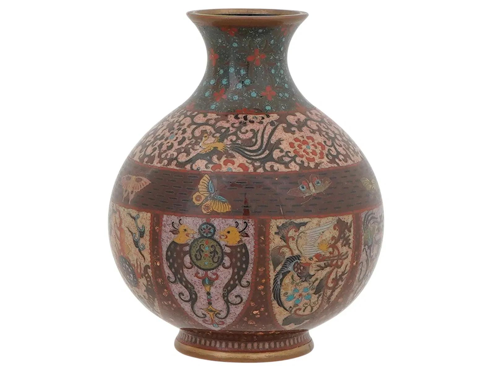 Cloisonné Antique Japanese Cloisonne Enamel, Butterfly Dragon Vase Attributed Honda in vendita