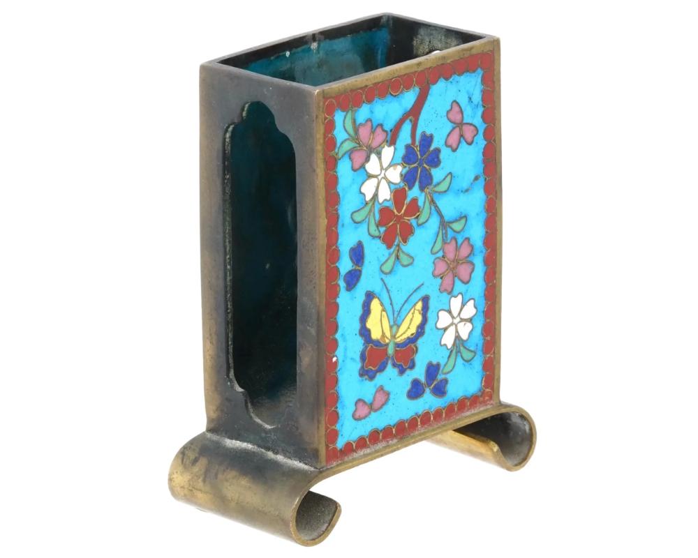 Antique Japanese Cloisonne Enamel Butterfly Match Box Holder In Good Condition For Sale In New York, NY