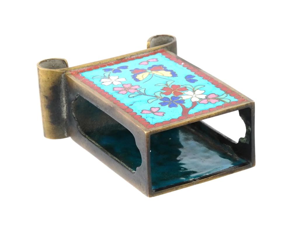 19th Century Antique Japanese Cloisonne Enamel Butterfly Match Box Holder For Sale