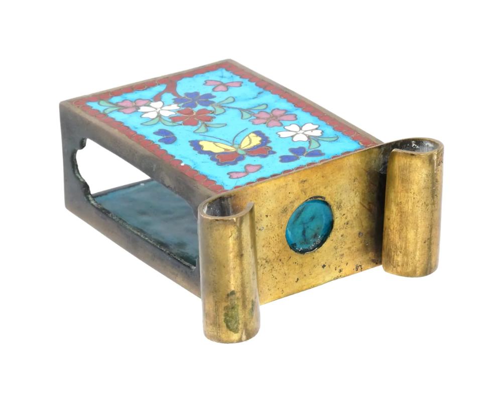 Antique Japanese Cloisonne Enamel Butterfly Match Box Holder For Sale 1