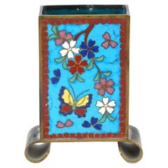 Antique Japanese Cloisonne Enamel Butterfly Match Box Holder