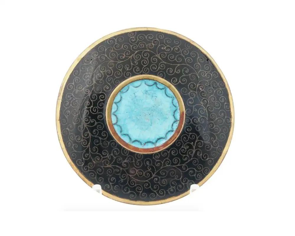 Antiguo Plato Japonés de Cloisonné Esmaltado Mariposa Cloissoné en venta