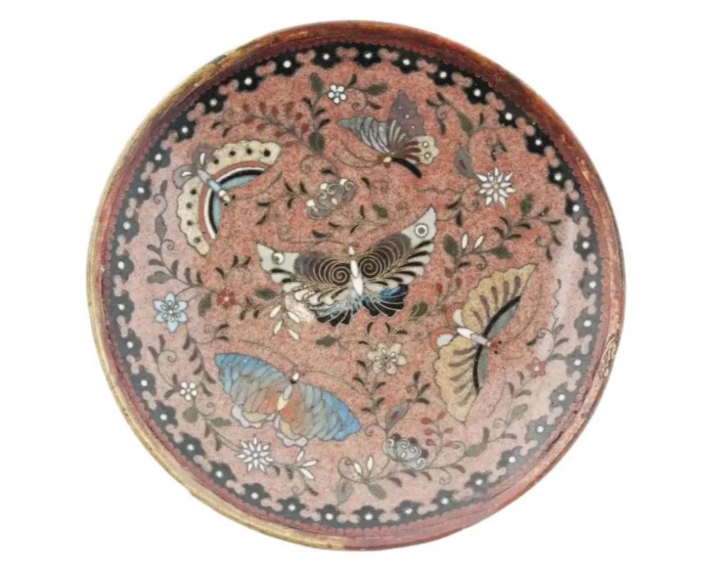 Antiguo Plato Japonés de Cloisonné Esmaltado Mariposa en Bueno estado para la venta en New York, NY