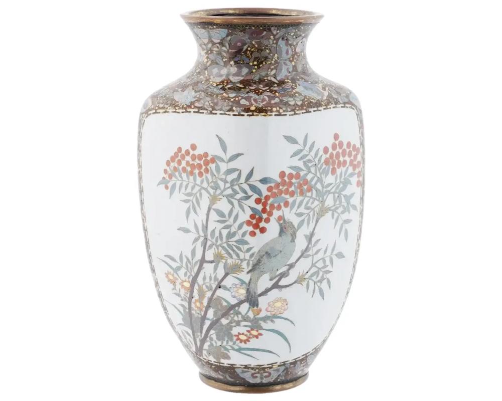 Antique Japanese Cloisonne Enamel Butterfly Vase For Sale