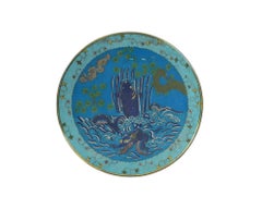 Antique Japanese Cloisonne Enamel Carp Fish Dragon Gate Plate