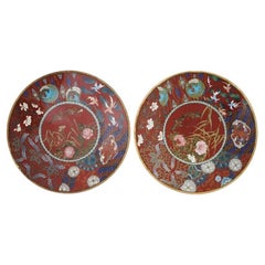 Antique Japanese Cloisonne Enamel Charger Plates
