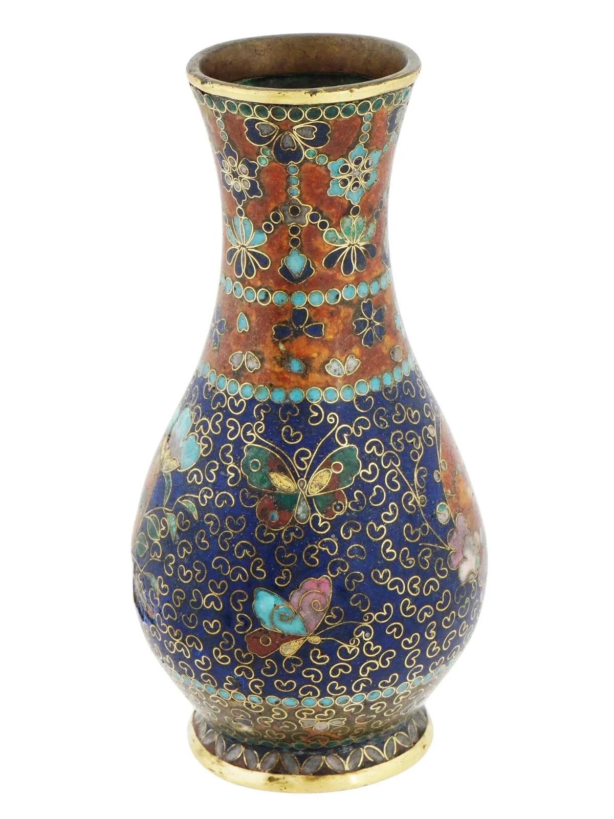 Cloissoné Antique Japanese Cloisonne Enamel Early Meiji Namikawa School Vase For Sale