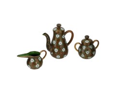 Antique Japanese Cloisonne Enamel Gold Stone Coffee Set